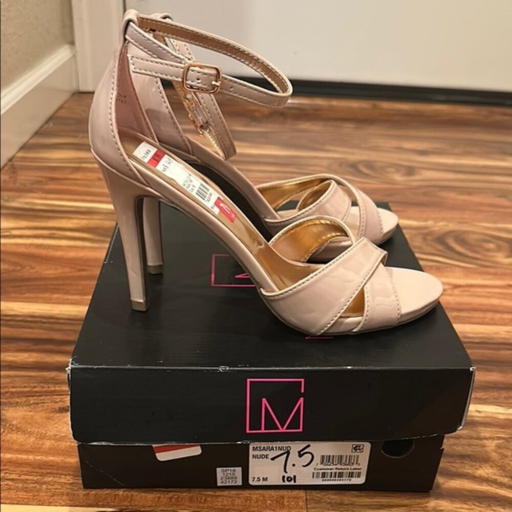 Material Girl Nude Stiletto Heels with Ankle Strap, 7.5